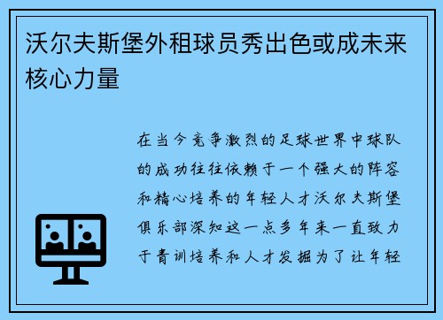 沃尔夫斯堡外租球员秀出色或成未来核心力量